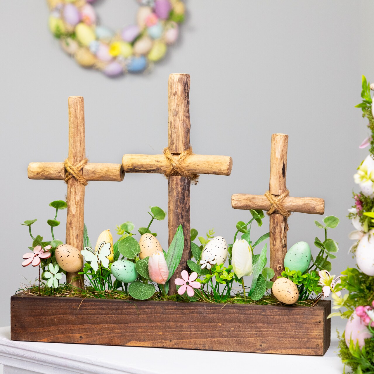 Northlight Floral and Foliage Triple Cross Easter Egg Decoration - 14"